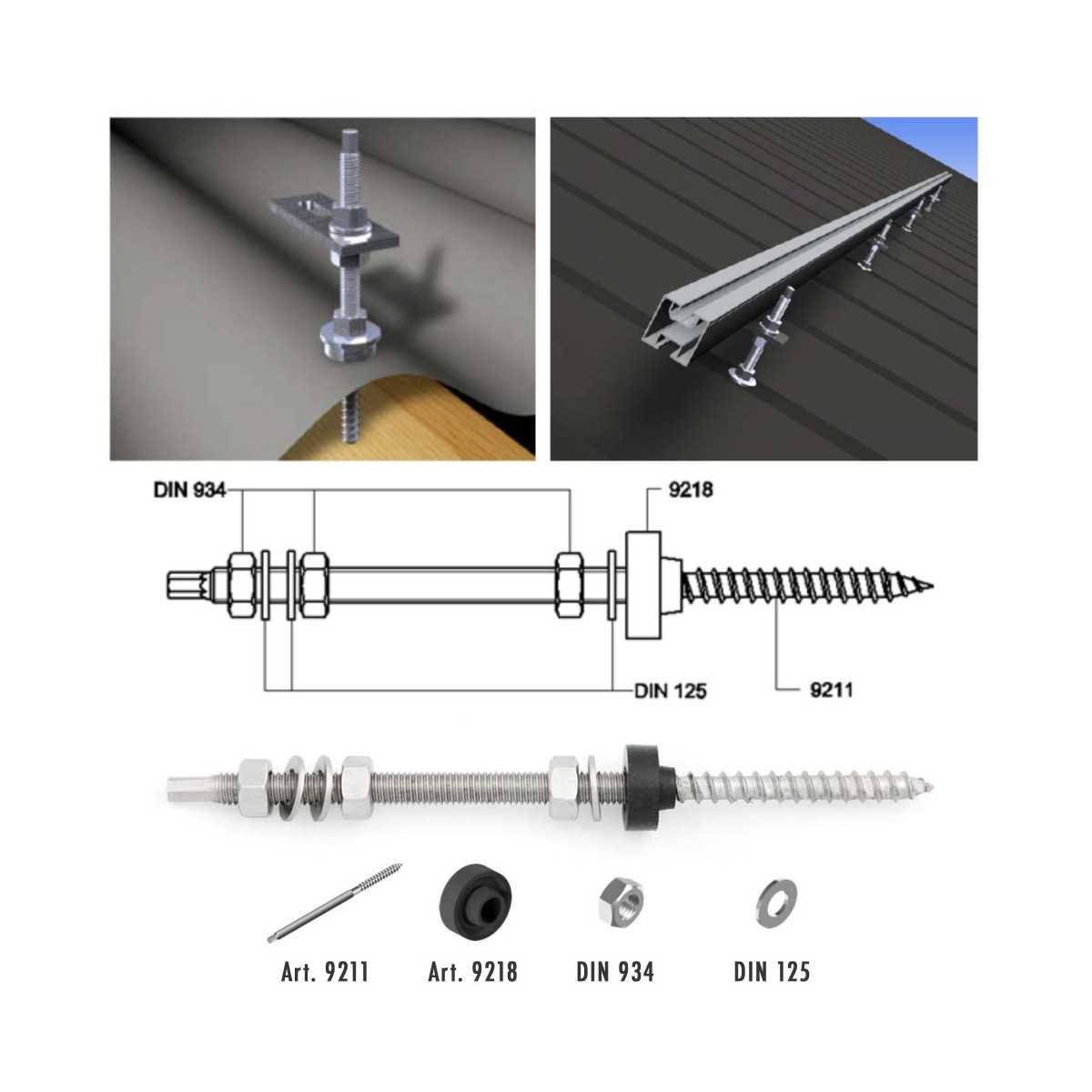 Stainless steel A2 self-tapping screw M10X200 for photovoltaic structures
