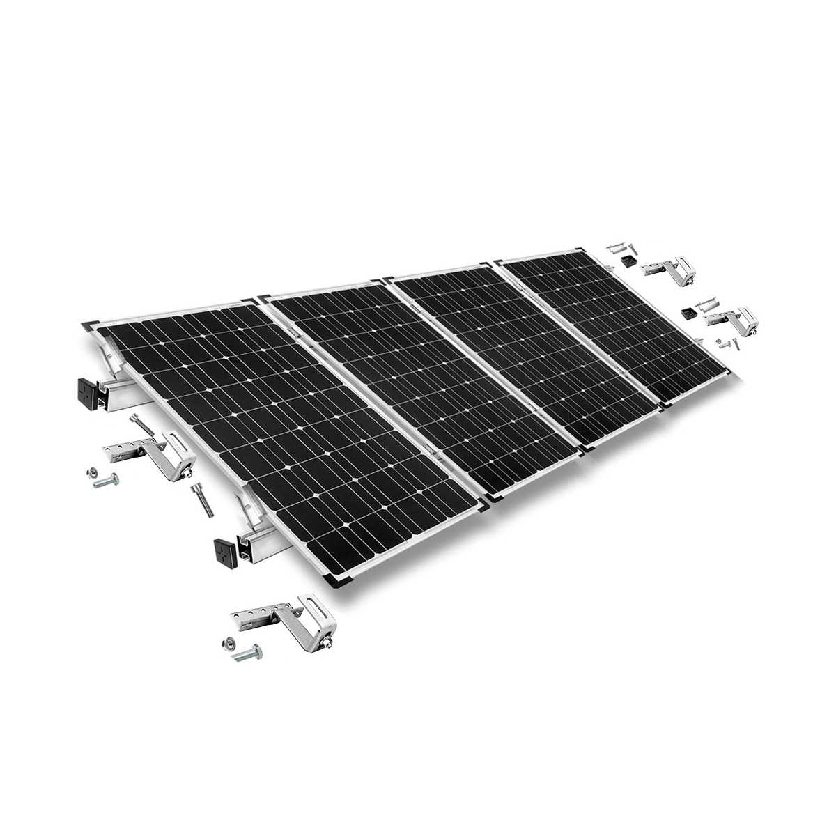 Kit di montaggio h35 regolabile con staffe per tetto (per tegole) per tetto inclinato 4 pannelli solari frame 35 mm