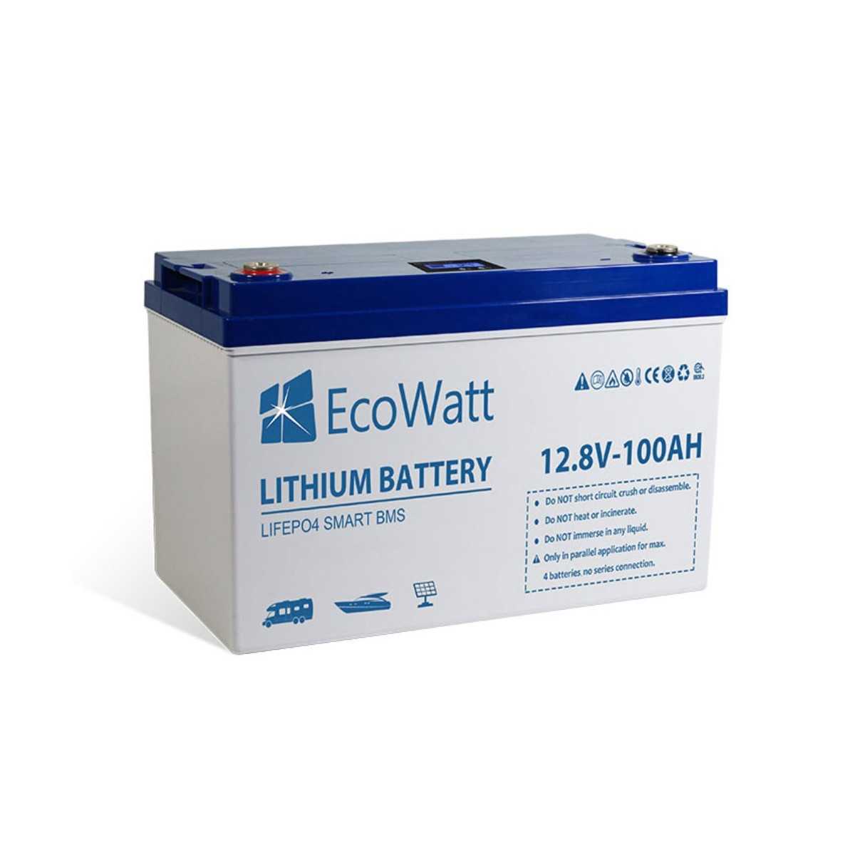 Ecowatt 12.8V 100Ah LiFePO4 Battery with integrated BMS Smart