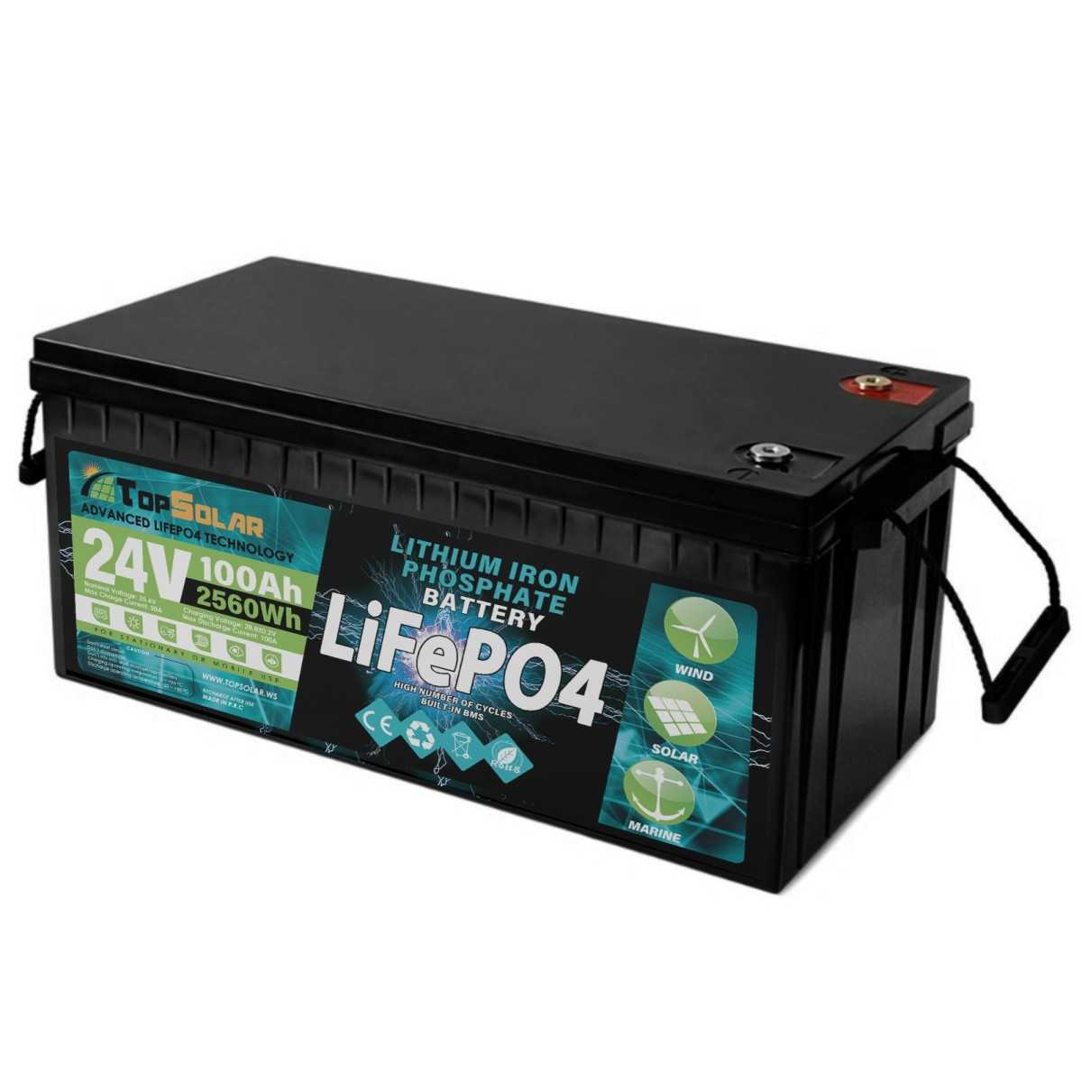 TopSolar LiFePO4 12.8V 100Ah Lithium Battery Built-in Smart BMS