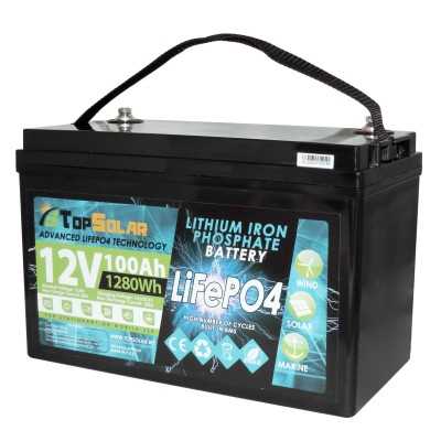 LiFePO4 12V 100Ah Lithium Battery 12,8v 1280Wh TopSolar ITALY Built-in Smart BMS 60-Days