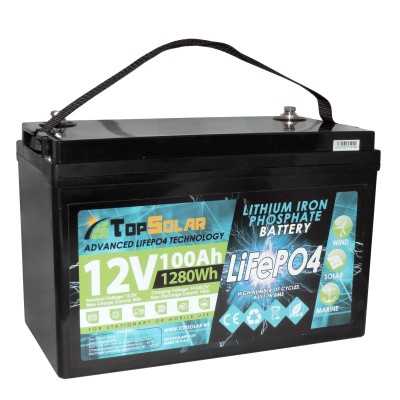 Batteria al Litio LiFePO4 12v 100Ah TopSolar ITALIA 12,8V 1280Wh BMS Smart integrato (60Giorni)