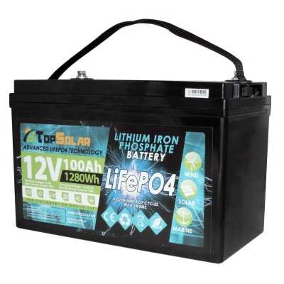 LiFePO4 12V 100Ah Lithium Battery 12,8v 1280Wh TopSolar ITALY Built-in Smart BMS 60-Days