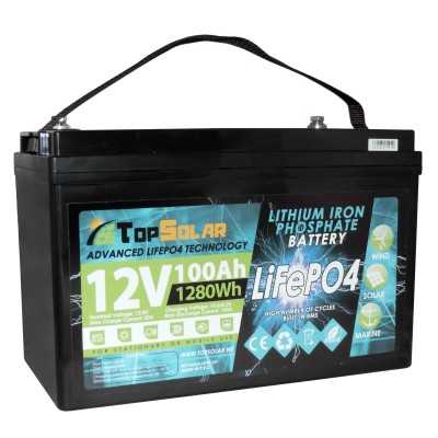 Batteria al Litio LiFePO4 12v 100Ah TopSolar ITALIA 12,8V 1280Wh BMS Smart integrato (60Giorni)