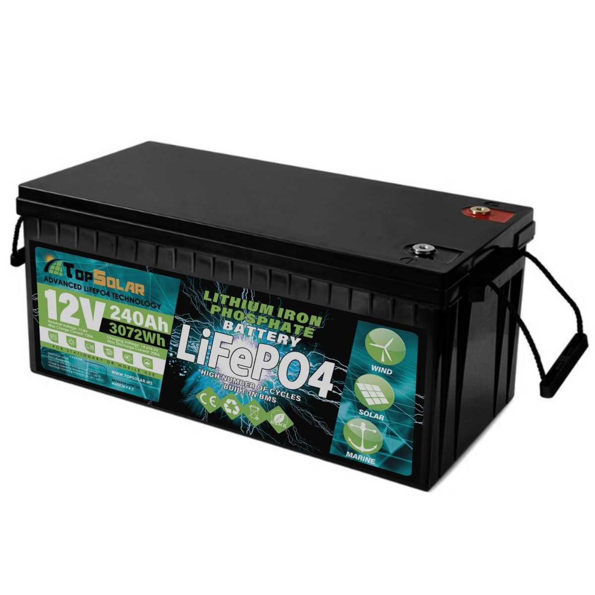 TopSolar LiFePO4 12.8V 240Ah Lithium Battery Built-in Smart BMS